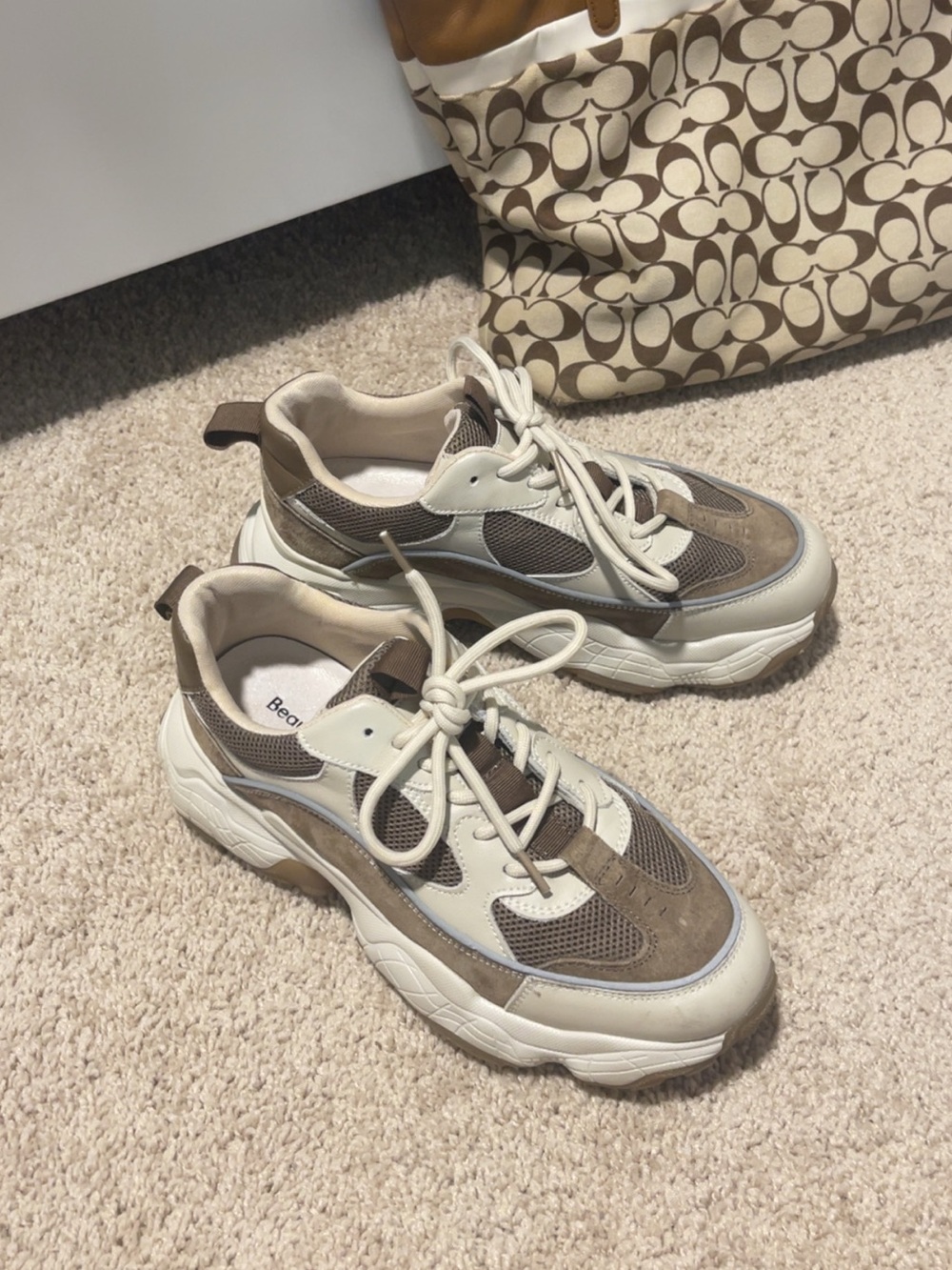 Chunky Neutral Colorblock Sneakers - Beige & Brown